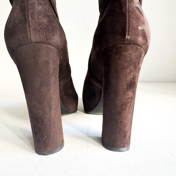 Prada Chocolate Brown Suede Classic Stacked Heel Booties 39.5 - Picture 2 of 11